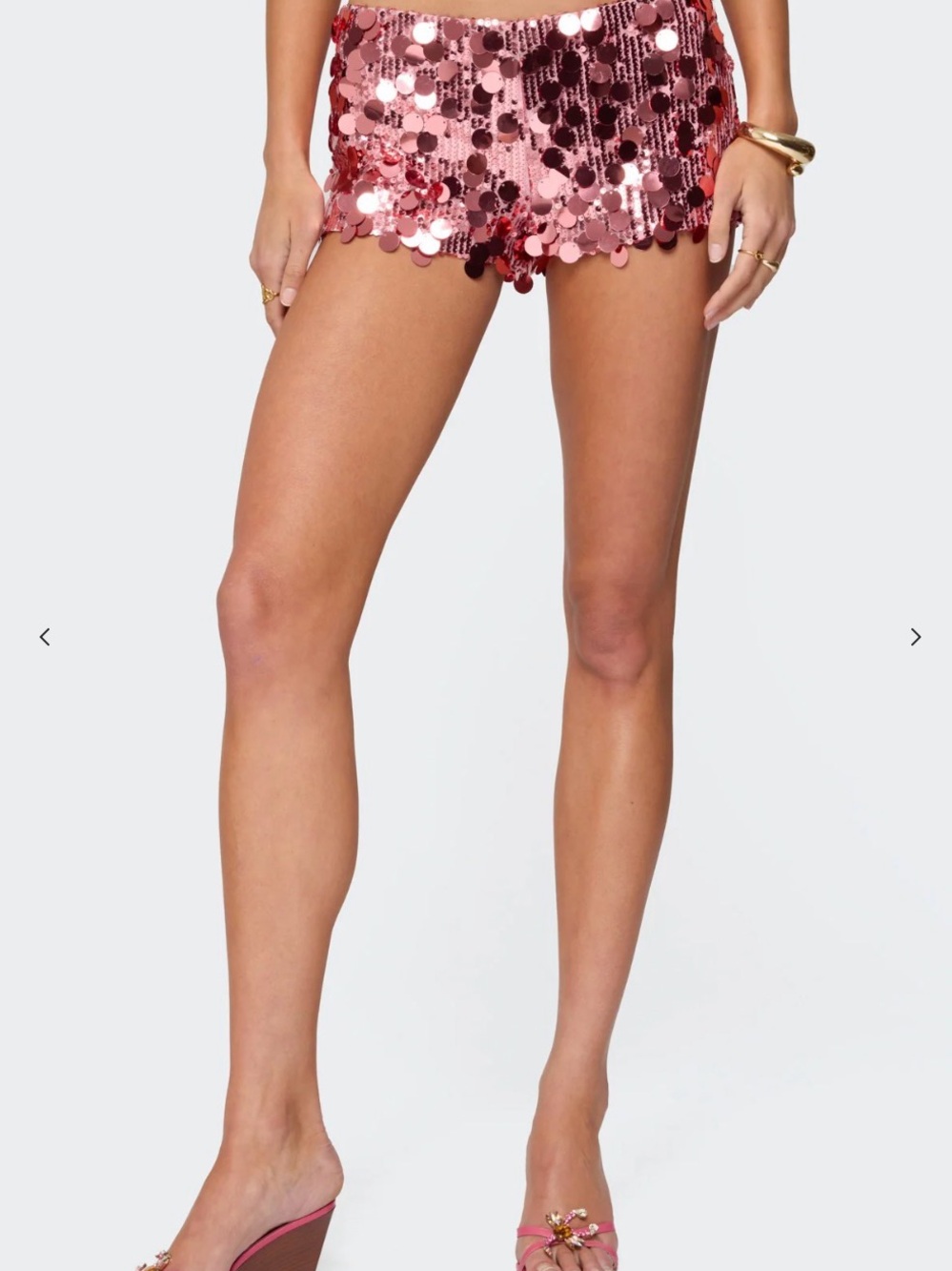 Edikted Sephira Pink Sequin Micro Shorts, light pink size M